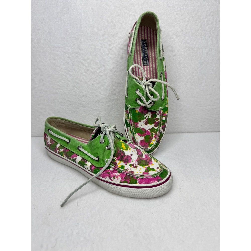 Sperry‎ Top-Sider Floral Boat Shoes Green Pink Canvas Women's Size 8